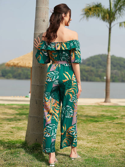 Printed Off-the-shoulder Jumpsuit - Serenity Land fashion