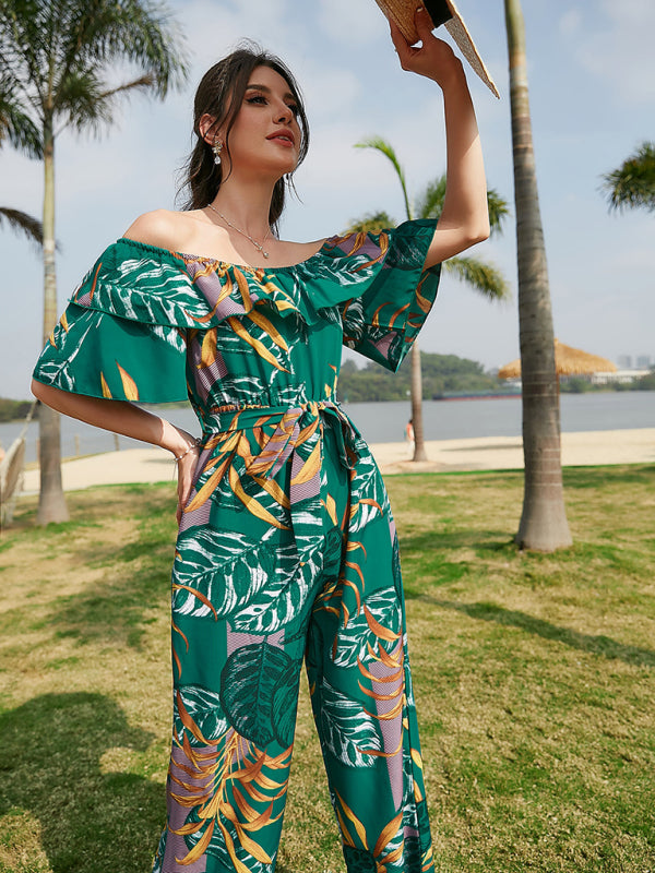 Printed Off-the-shoulder Jumpsuit - Serenity Land fashion