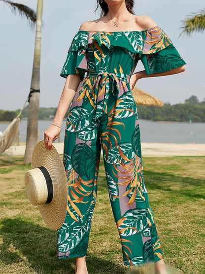 Printed Off-the-shoulder Jumpsuit - Serenity Land fashion