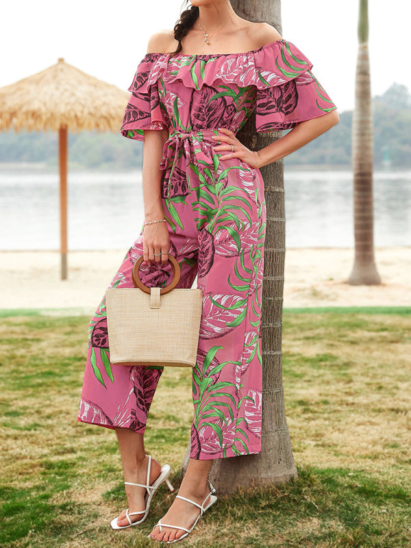 Printed Off-the-shoulder Jumpsuit - Serenity Land fashion