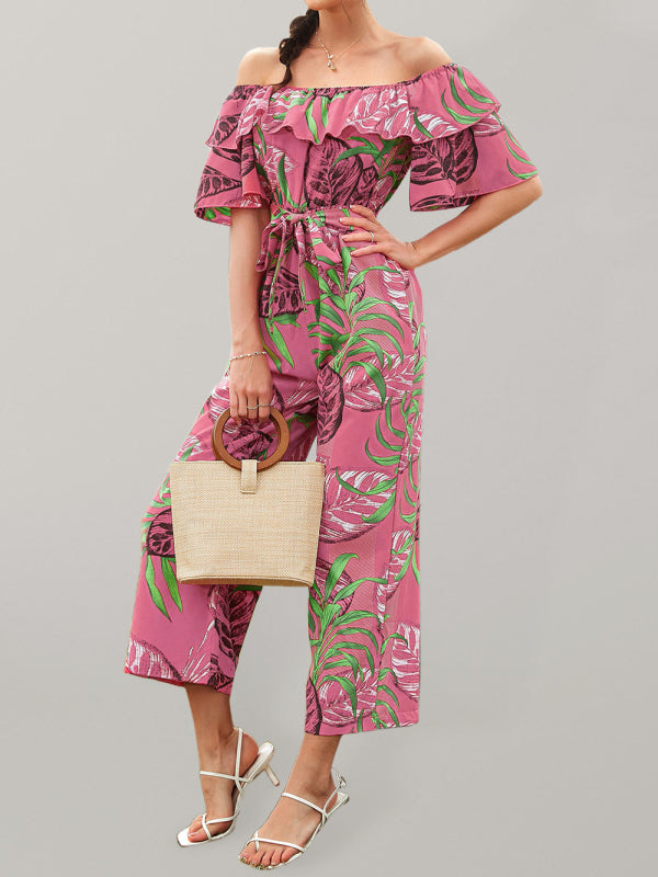 Printed Off-the-shoulder Jumpsuit - Serenity Land fashion