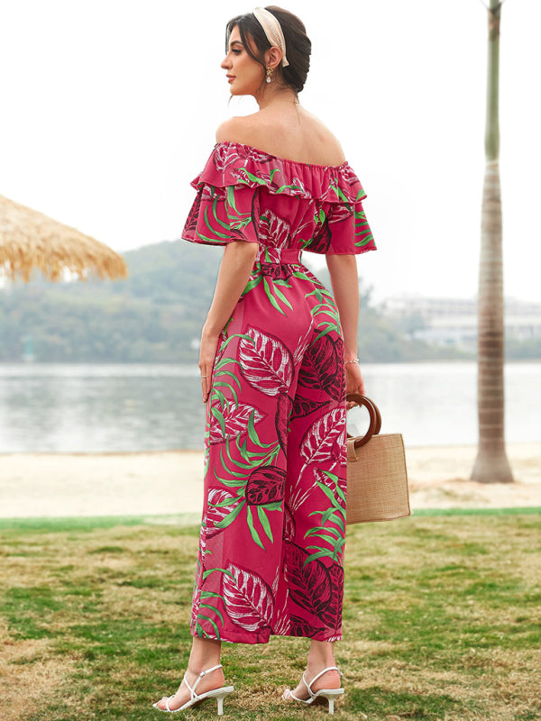 Printed Off-the-shoulder Jumpsuit - Serenity Land fashion