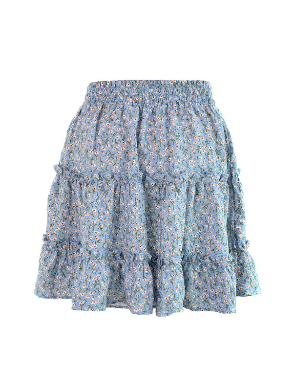 Solid Color Tiered Ruffle Waist Tie Mini Skirt - Serenity Land fashion