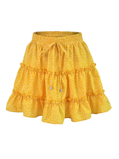Solid Color Tiered Ruffle Waist Tie Mini Skirt - Serenity Land fashion