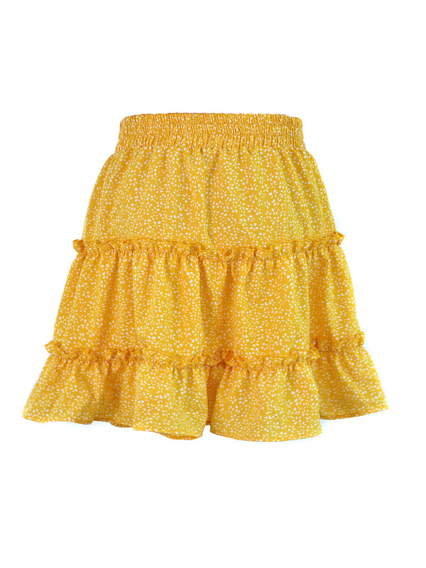 Solid Color Tiered Ruffle Waist Tie Mini Skirt - Serenity Land fashion