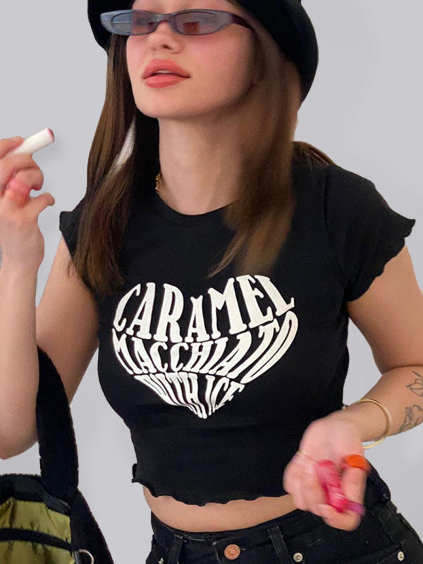 Crop Short Sleeve Graphic Tee - Serenity Land fashion