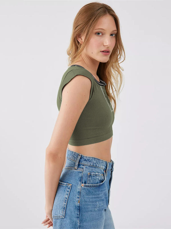 V-neckline Cropped Tee - Serenity Land fashion