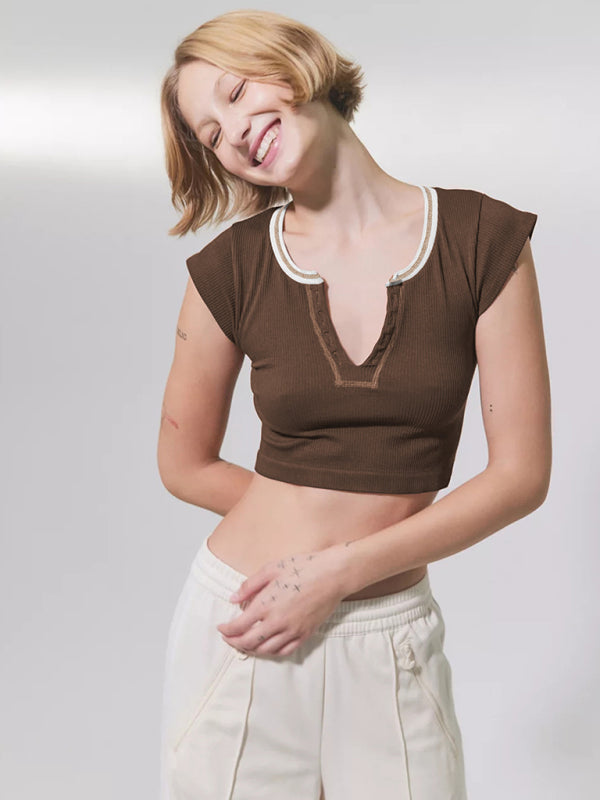 V-neckline Cropped Tee - Serenity Land fashion