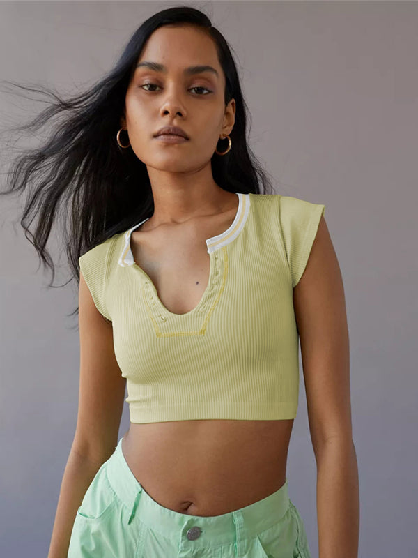 V-neckline Cropped Tee - Serenity Land fashion