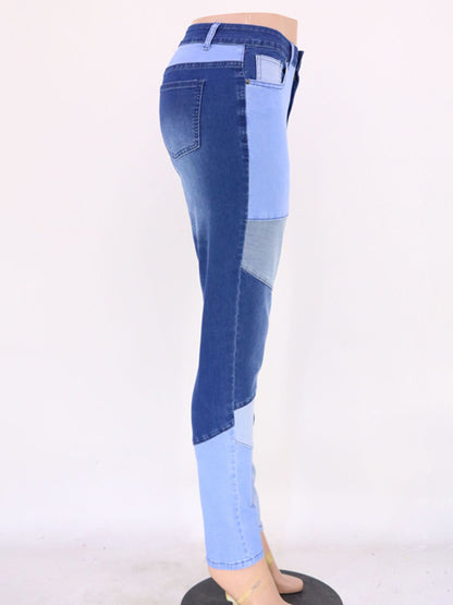 High Waist Colorblock Skinny Jeans - Serenity Land fashion