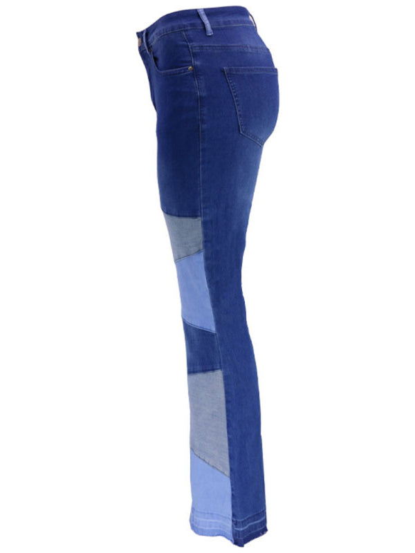 Colorblock High Waist Flared Jeans - Serenity Land fashion
