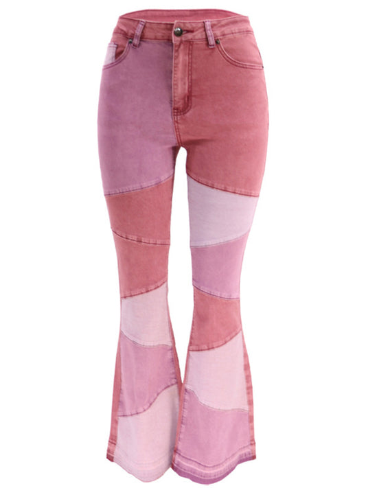 Colorblock High Waist Flared Jeans - Serenity Land fashion