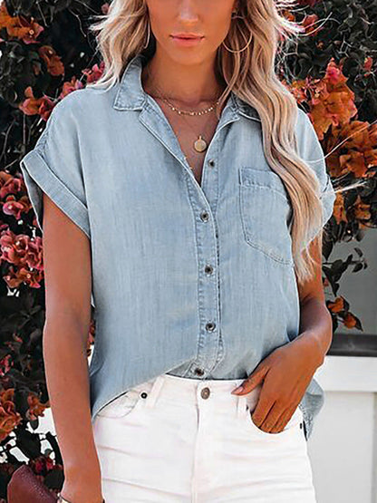 Denim Short-sleeve Button-up Shirt