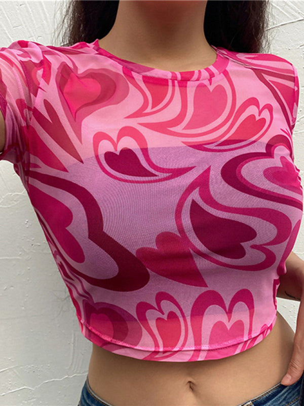 Short Sleeve Sheer And Stretchy Cropped Top - Serenity Land fashion