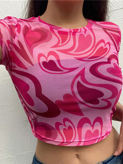 Short Sleeve Sheer And Stretchy Cropped Top - Serenity Land fashion