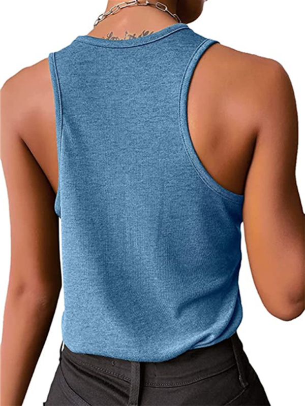 Solid Color Button Knit Tank Top - Serenity Land fashion