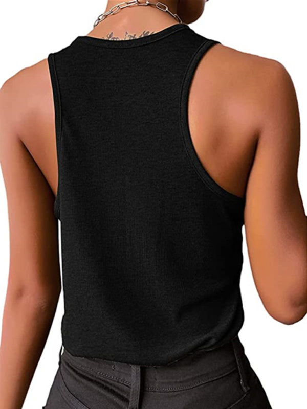 Solid Color Button Knit Tank Top - Serenity Land fashion