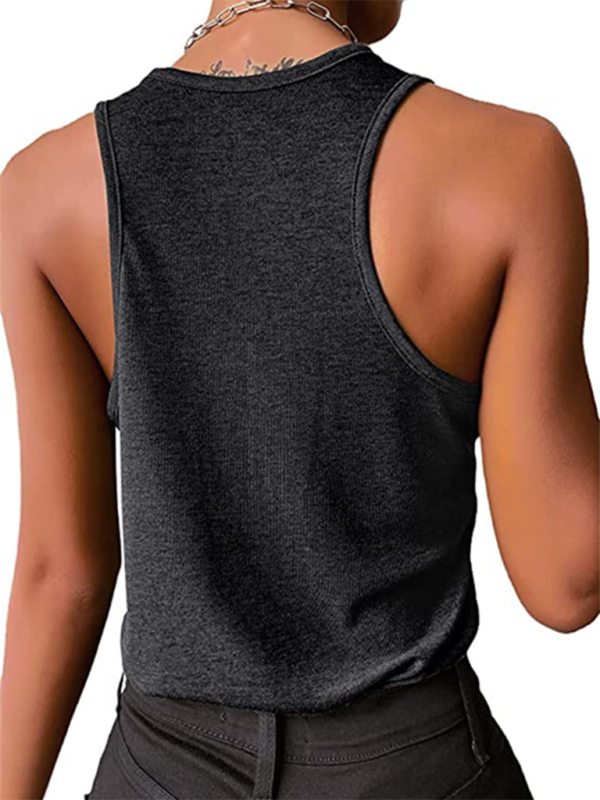 Solid Color Button Knit Tank Top - Serenity Land fashion