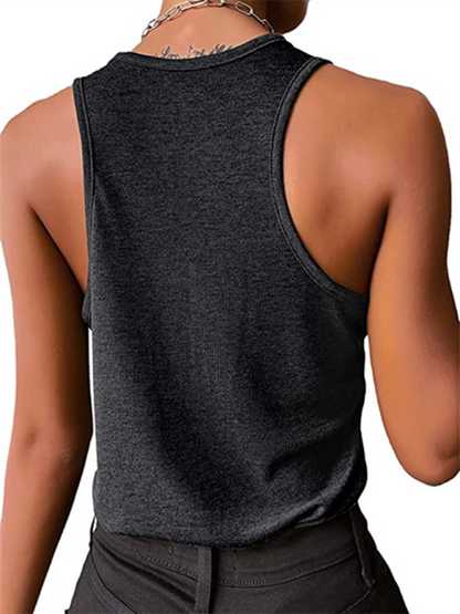 Solid Color Button Knit Tank Top - Serenity Land fashion