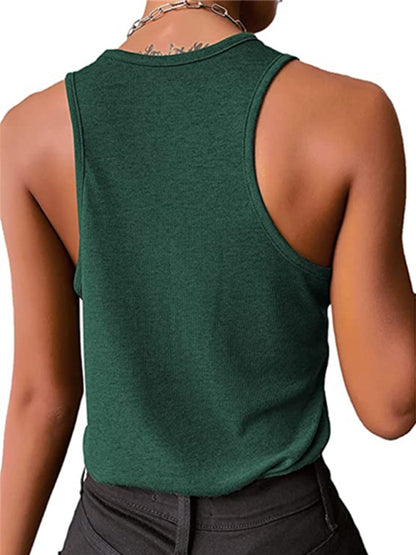 Solid Color Button Knit Tank Top - Serenity Land fashion