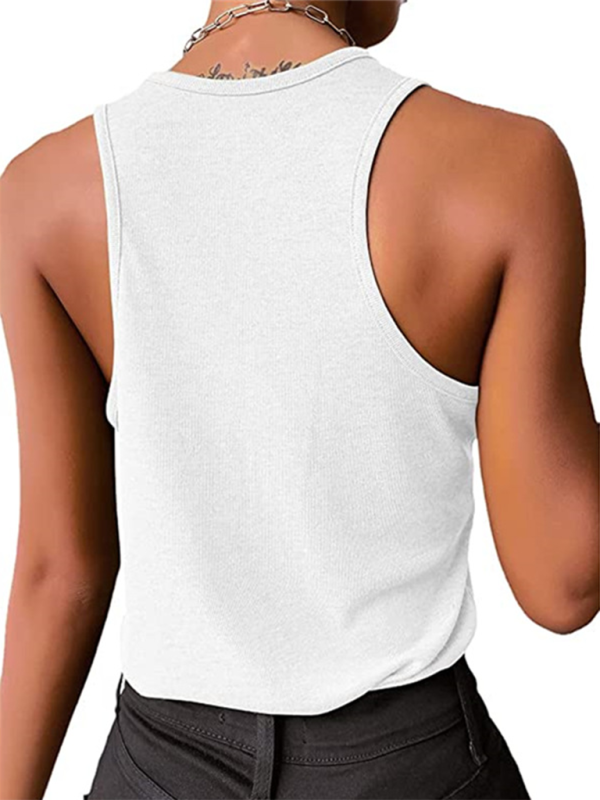 Solid Color Button Knit Tank Top - Serenity Land fashion