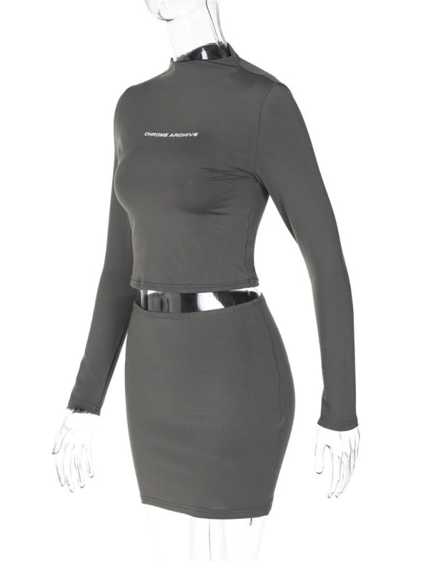 Women's Long Sleeve crop top with Matching Mini Skirt