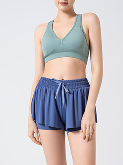 Solid Color Running 2-in-1 Drawstring Shorts - Serenity Land fashion