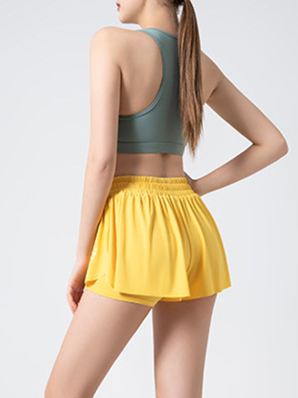 Solid Color Running 2-in-1 Drawstring Shorts - Serenity Land fashion