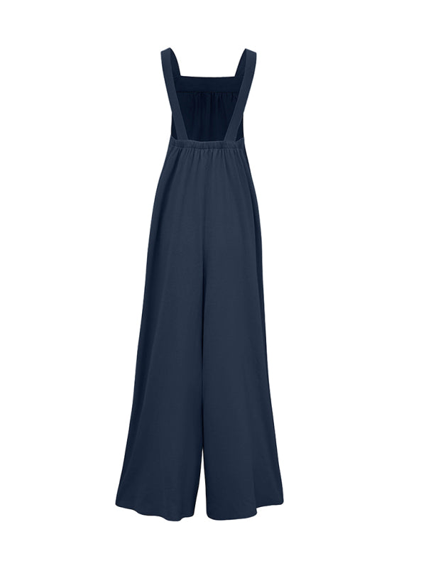 Solid Color Sleeveless Wide-leg Jumpsuit - Serenity Land fashion