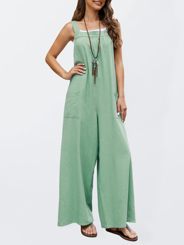 Solid Color Sleeveless Wide-leg Jumpsuit - Serenity Land fashion