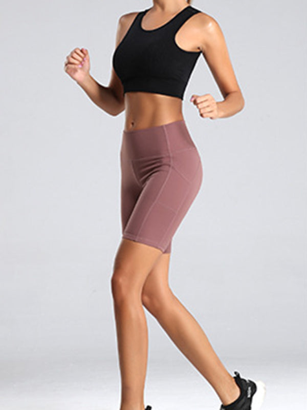 Solid Color High Waist Bike Shorts - Serenity Land fashion