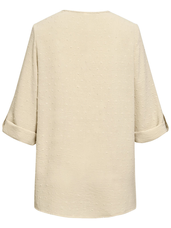 loose V-neck three-quarter sleeve top