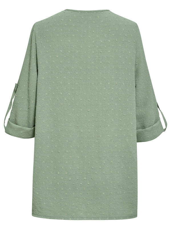 loose V-neck three-quarter sleeve top