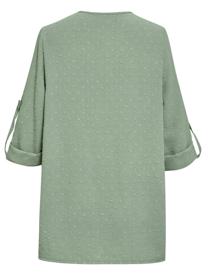 loose V-neck three-quarter sleeve top