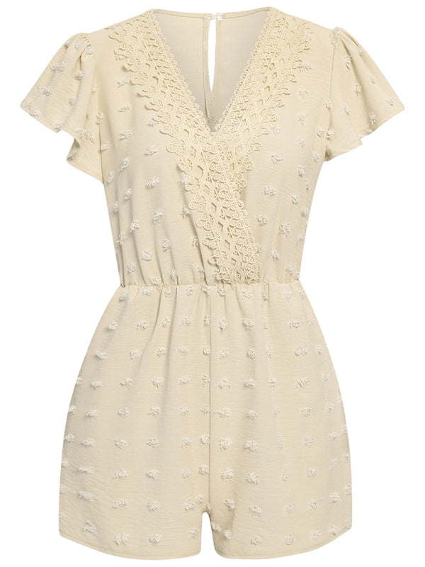 Solid Colorbl Lace Romper - Serenity Land fashion