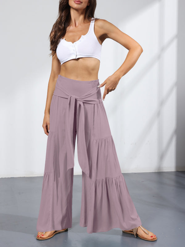 Woven strap elastic waist casual trousers - Serenity Land fashion