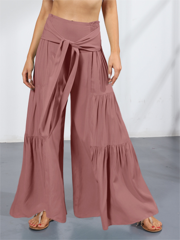 Woven strap elastic waist casual trousers - Serenity Land fashion