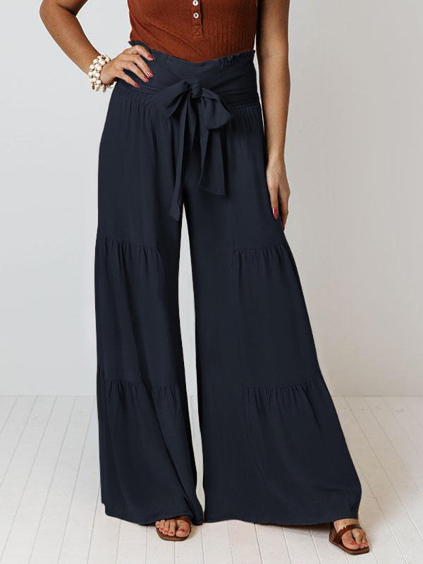 Woven strap elastic waist casual trousers - Serenity Land fashion