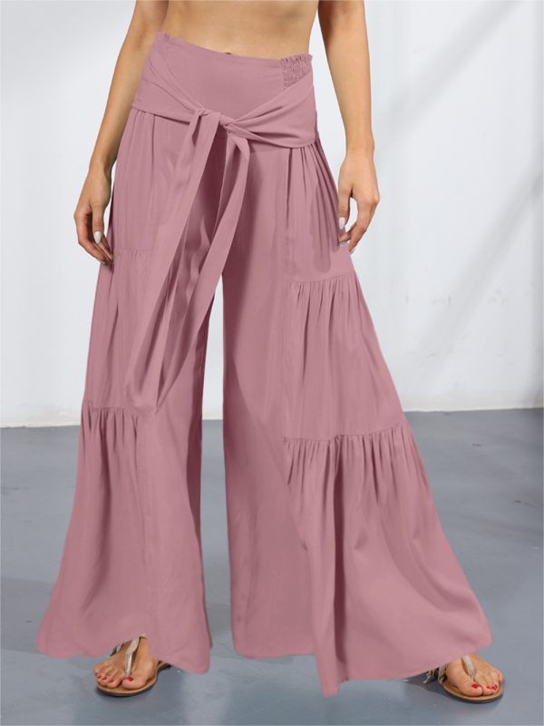 Woven strap elastic waist casual trousers - Serenity Land fashion