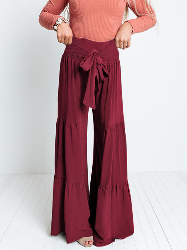 Woven strap elastic waist casual trousers