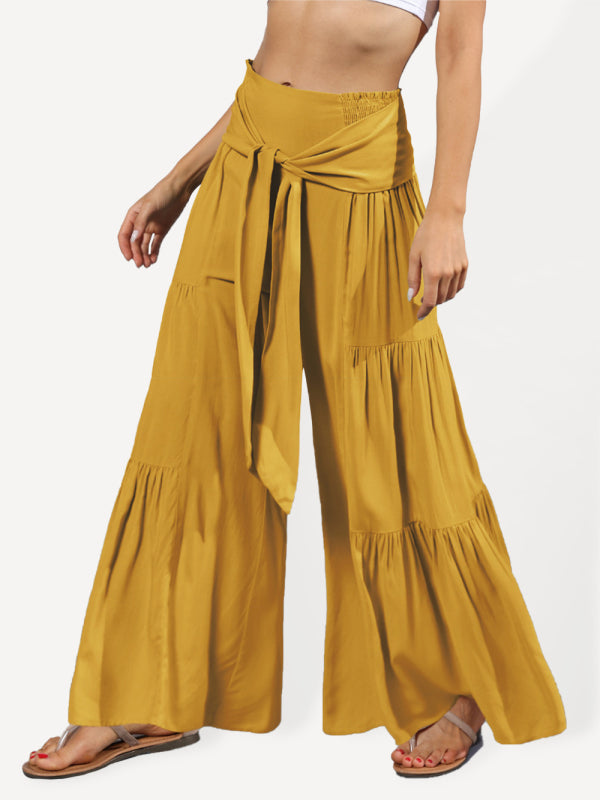 Woven strap elastic waist casual trousers - Serenity Land fashion