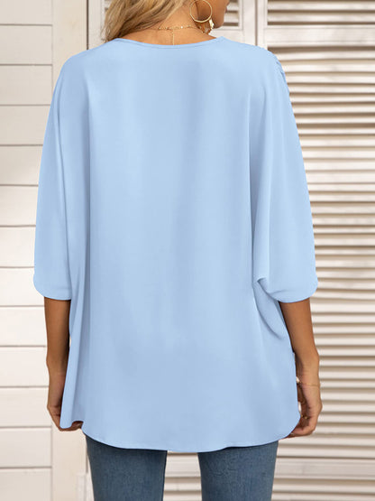 V-neck Dolman Sleeve Top With Trim - Serenity Land fashion