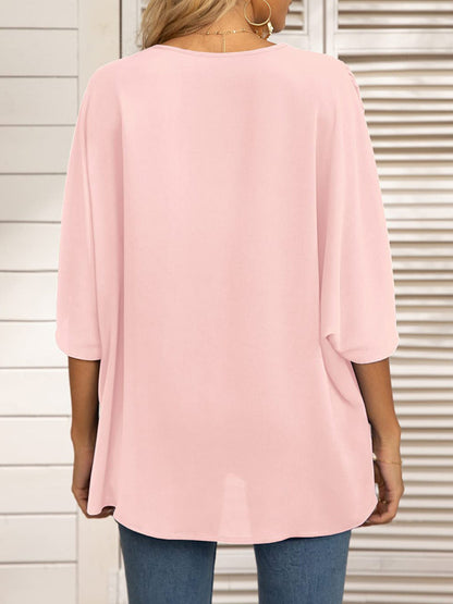 V-neck Dolman Sleeve Top With Trim - Serenity Land fashion