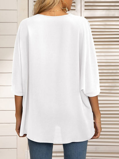 V-neck Dolman Sleeve Top With Trim - Serenity Land fashion