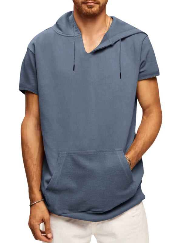 Solid Color Short Sleeve Hoodie - Serenity Land fashion