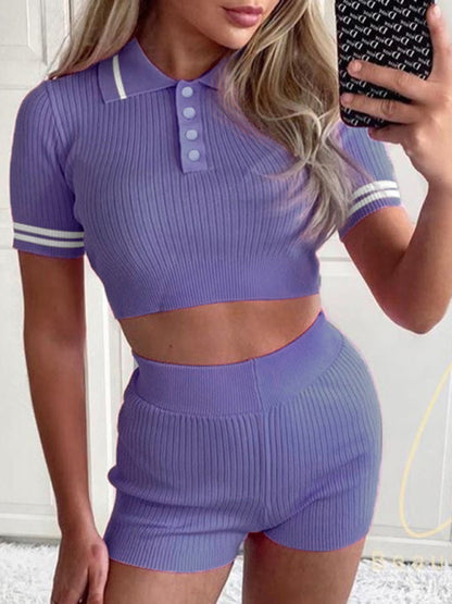 Women’s Ribbed Cap Sleeve Crop Top With Matching Shorts