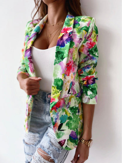 Women's Floral Print Open Front Blazer - Serenity Land fashion