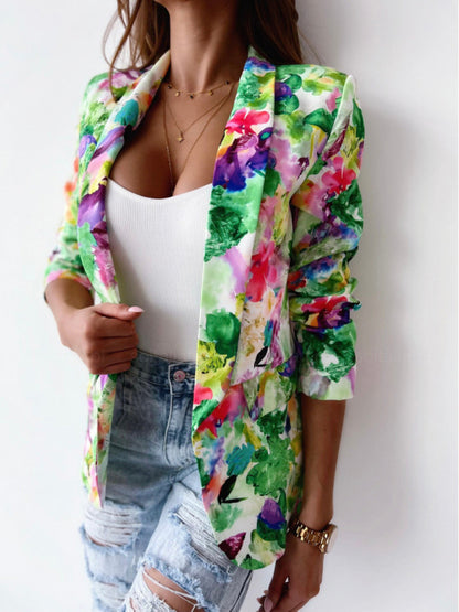 Women's Floral Print Open Front Blazer - Serenity Land fashion