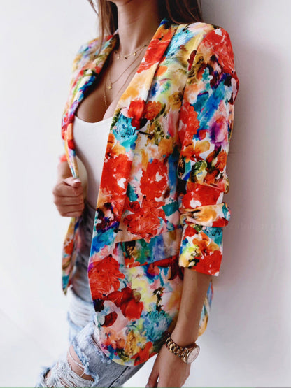 Women's Floral Print Open Front Blazer - Serenity Land fashion