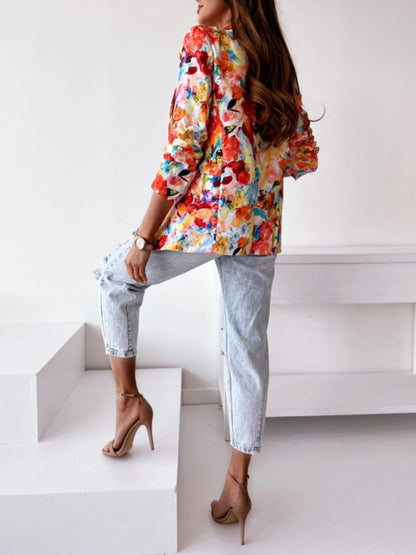 Women's Floral Print Open Front Blazer - Serenity Land fashion